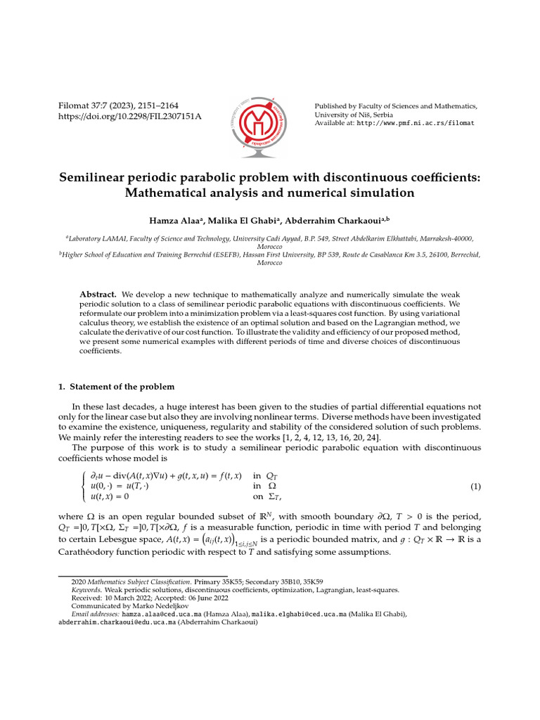 Semilinear Parabolic Problem Analysis | PDF | Numerical Analysis ...