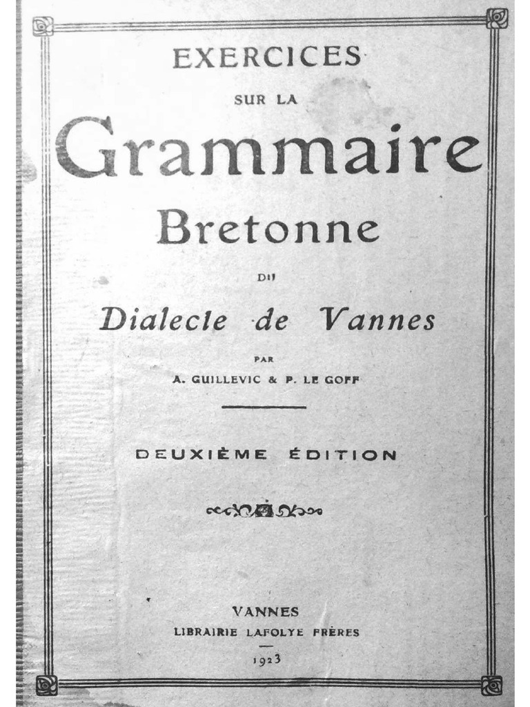 Exercices Sur La Grammaire Bretonne Du Dialecte de Vannes | PDF