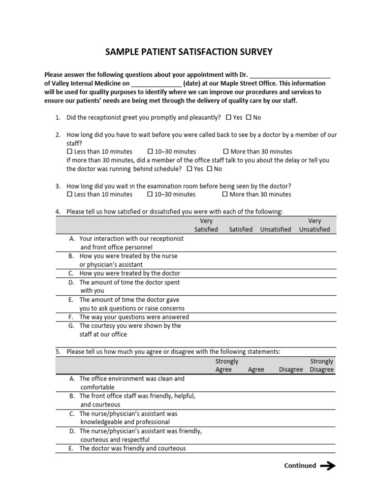 Patient Satisfaction Survey Template | PDF | Physician | Health Sciences