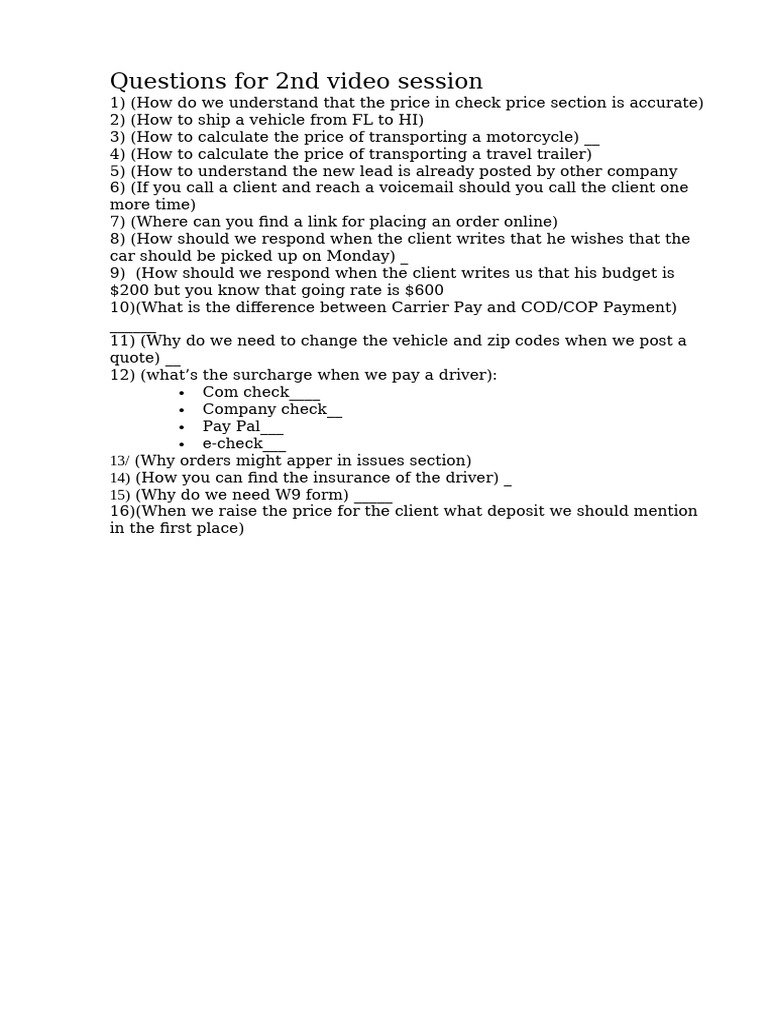 Vehicle Transport FAQs and Guidelines | PDF