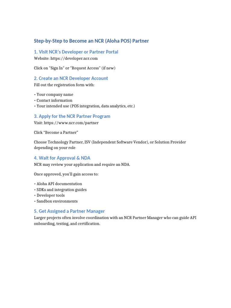 NCR Aloha Partner Onboarding Guide | PDF