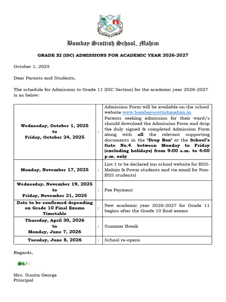 ISC Grade 11 Admissions 2026-27 | PDF