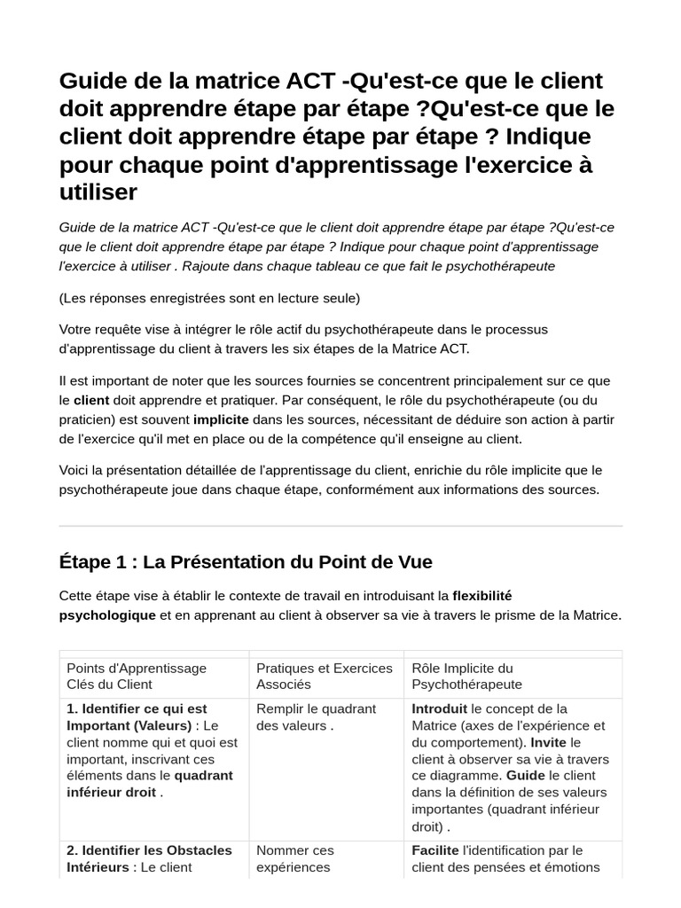 Guide d'Apprentissage de la Matrice ACT | PDF | Apprentissage ...