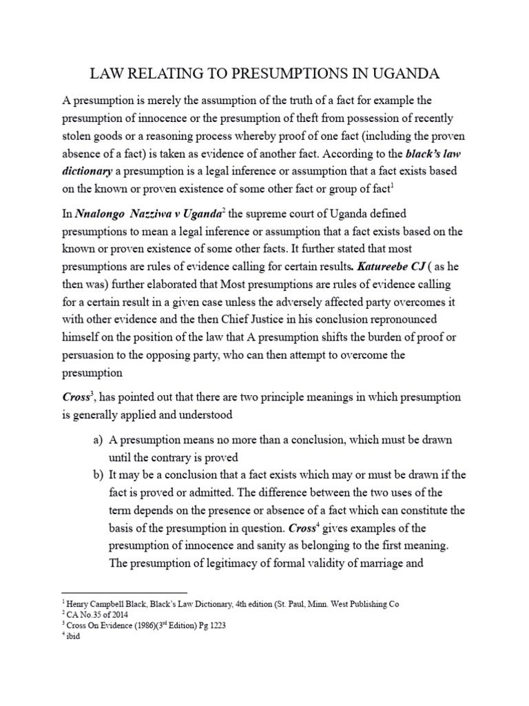 Presumptions in Nnalongo Nazziwa Case | PDF | Burden Of Proof (Law ...
