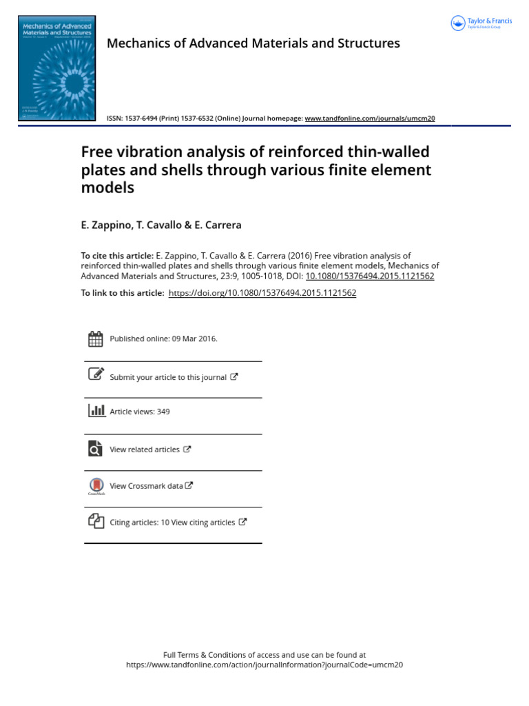 Free Vibration Analysis of Reinforced Thin-Walled Plates and Shells ...