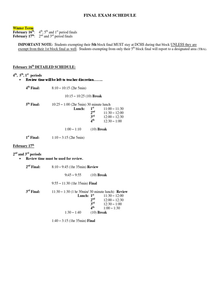 Winter Term Final Exam Schedule | PDF | Foreign Language Studies