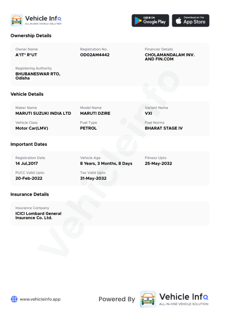 Vehicle Ownership and Details Report | PDF