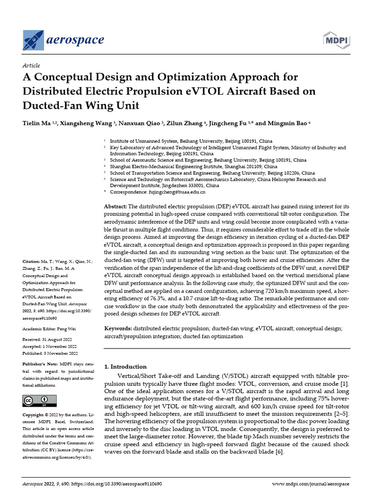 eVTOL Aircraft Design with Ducted-Fan Optimization | PDF | Lift (Force ...