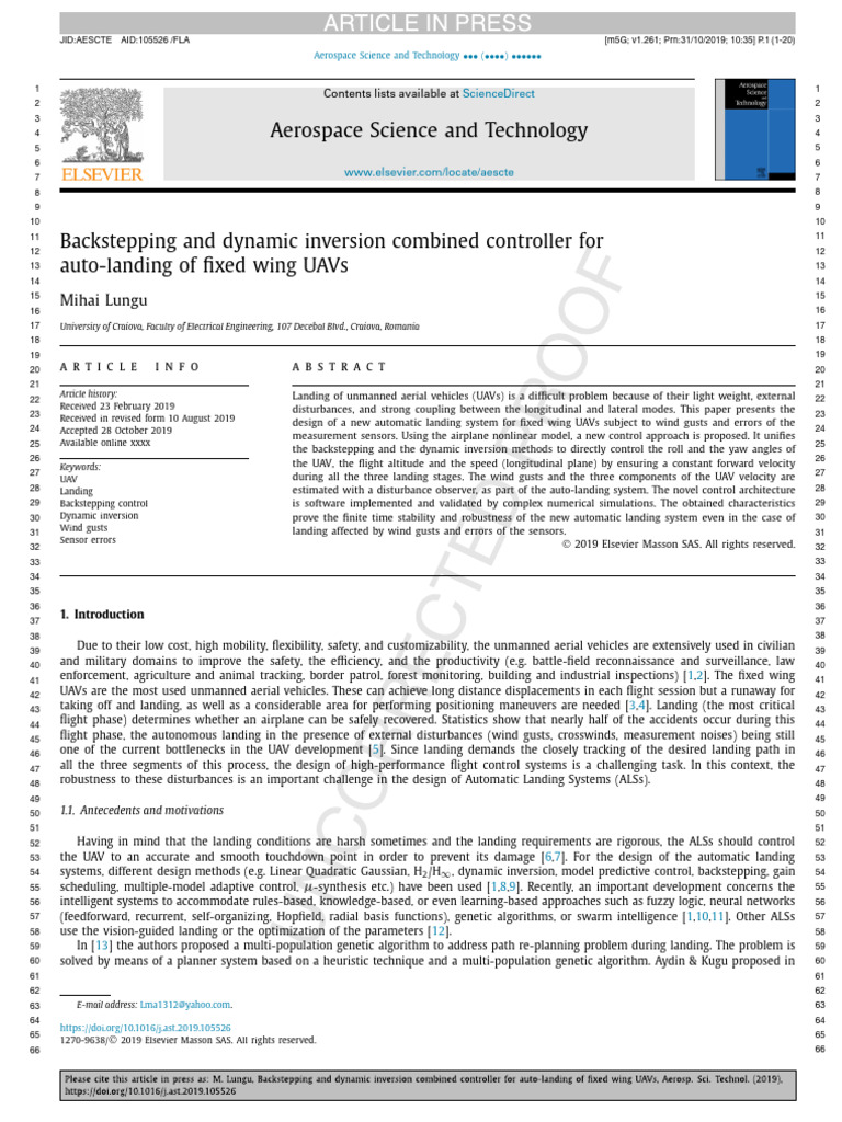 Backstepping and Dynamic Inversion Combined Controller For Auto-Landing ...