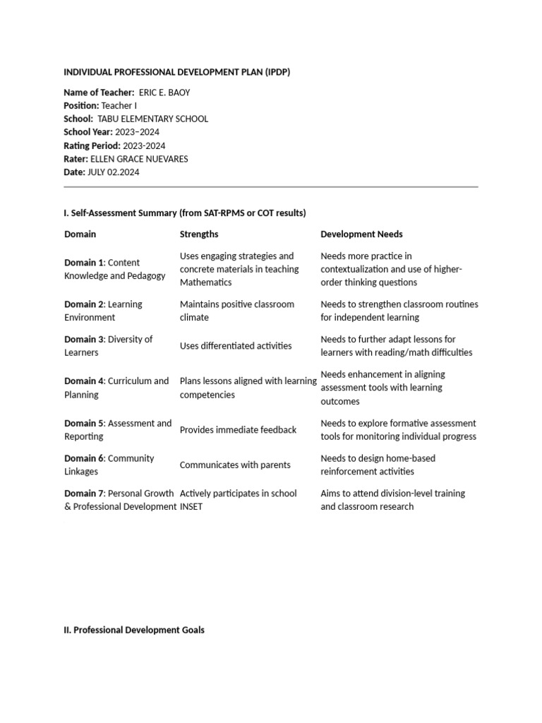 PPST 7.4.2 Development Plan for Teachers | PDF | Educational Assessment ...