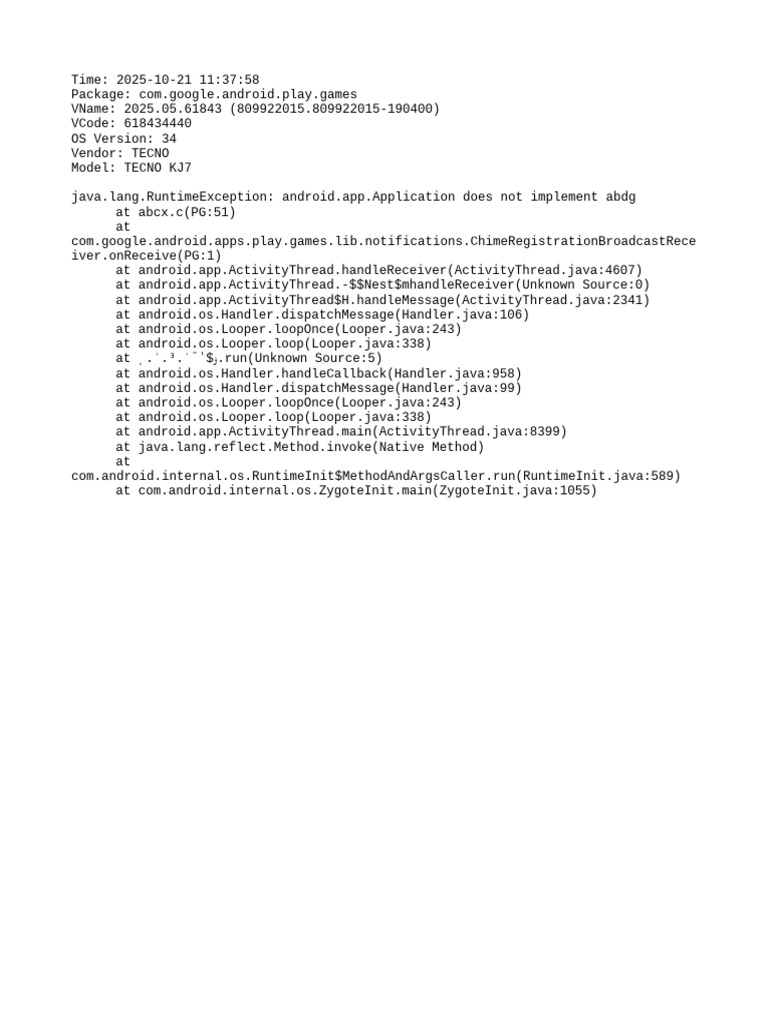 TECNO KJ7 Play Games Error Report | PDF