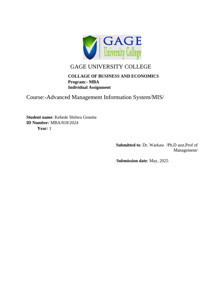 MBA Assignment on Information Systems | PDF | System | Enterprise ...
