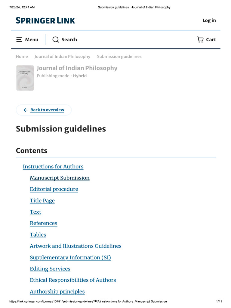 Springer Journal of Indian Philosophy Guidelines | PDF