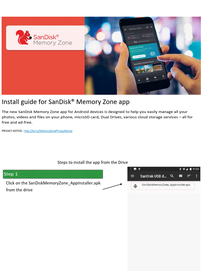 Install SanDisk Memory Zone App Guide | PDF
