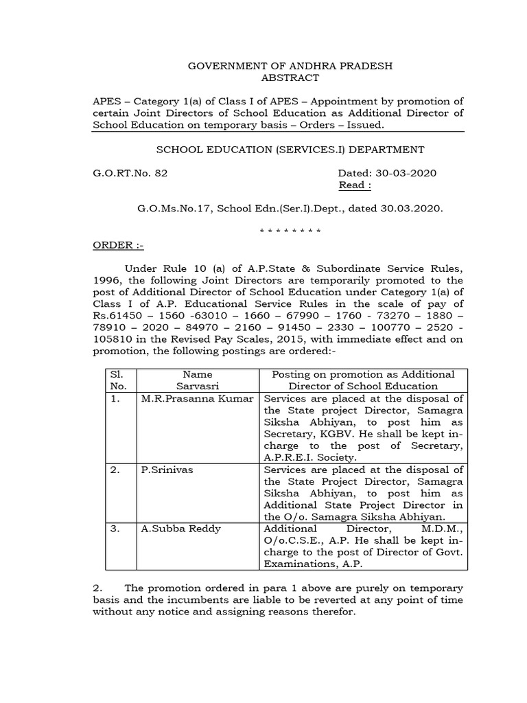 Temporary Promotions in Andhra Pradesh Education | PDF | Government