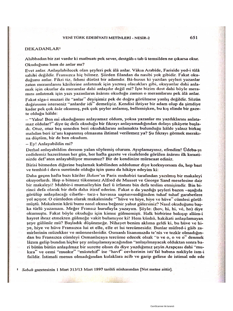 Ahmet Mithat Efendi 'Dekadanlar' Makalesi | PDF