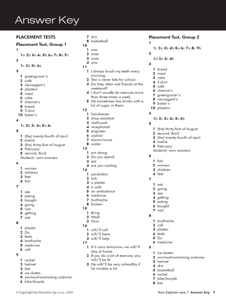 Teen Explorer 7 Answer Key Guide | PDF