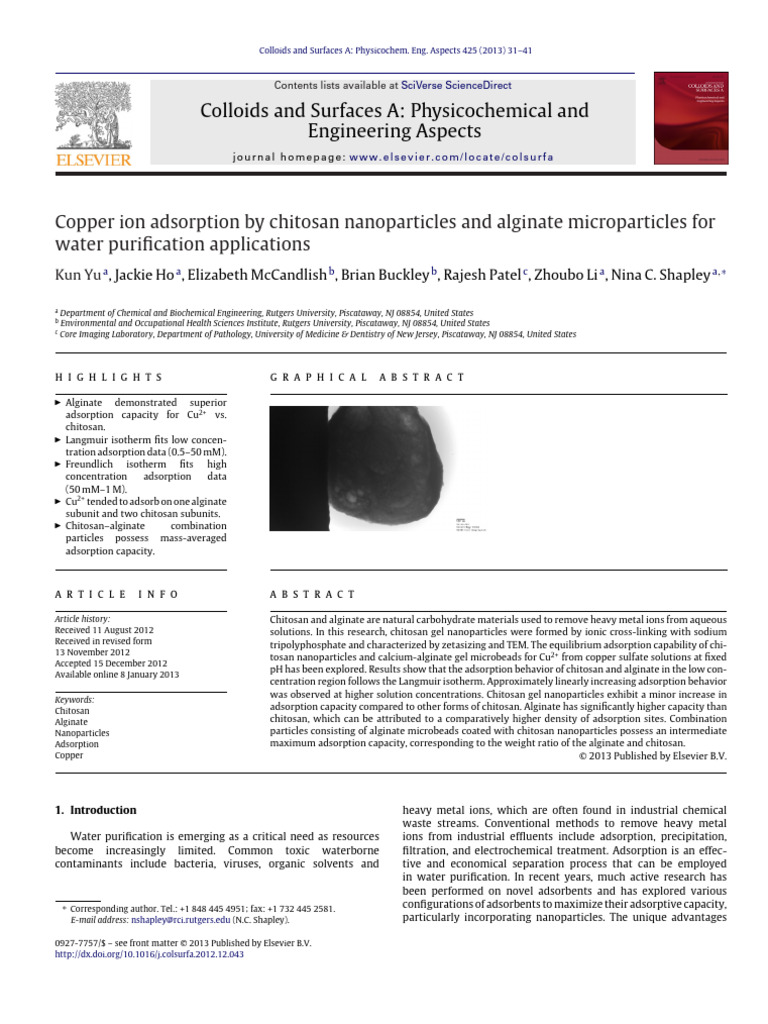 Copper Ion Adsorption with Chitosan & Alginate | PDF | Adsorption ...