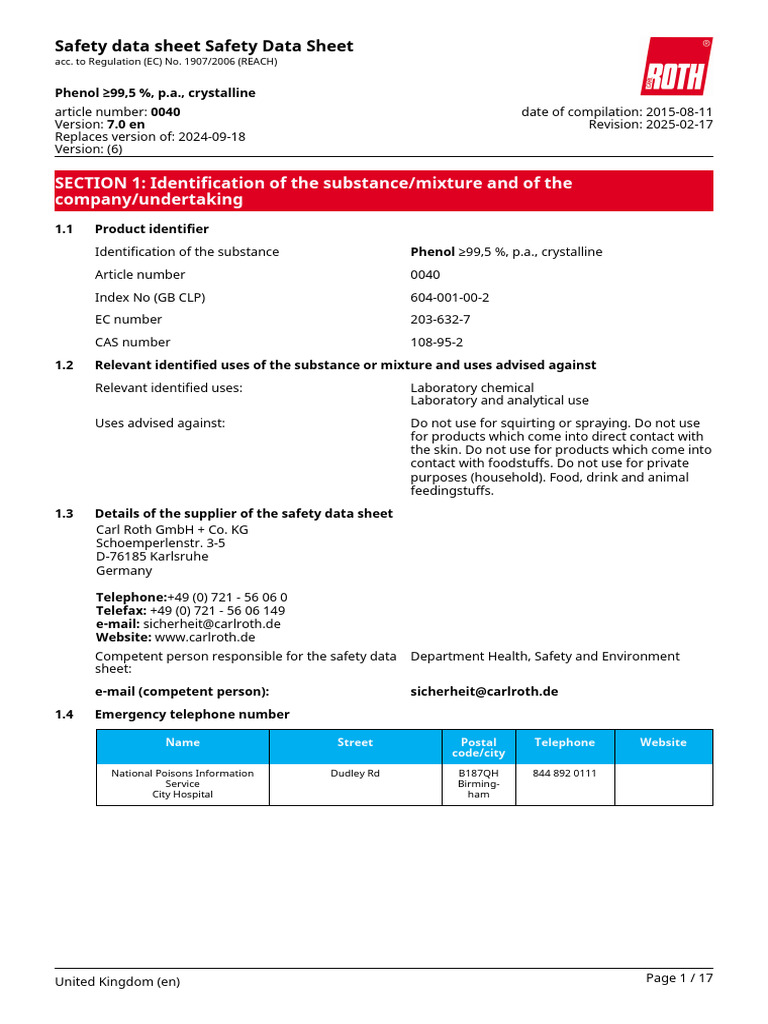 SDB 0040 GB en | PDF | Toxicity | Chemistry