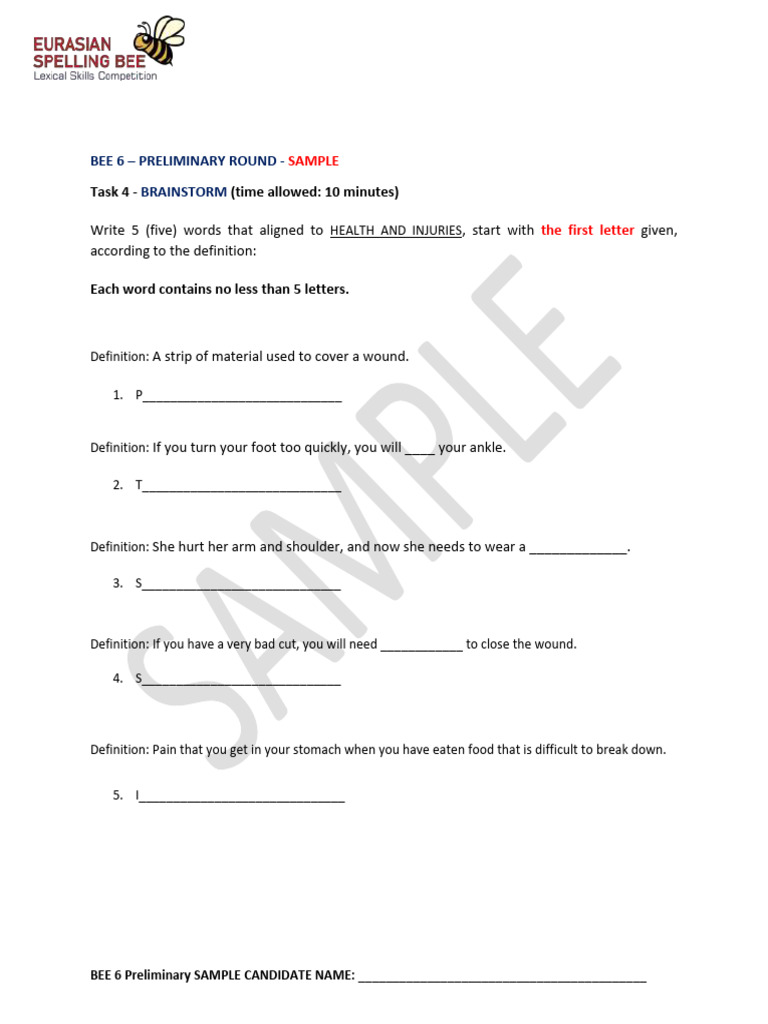 Bee 6 Sample Brainstorm Task | PDF