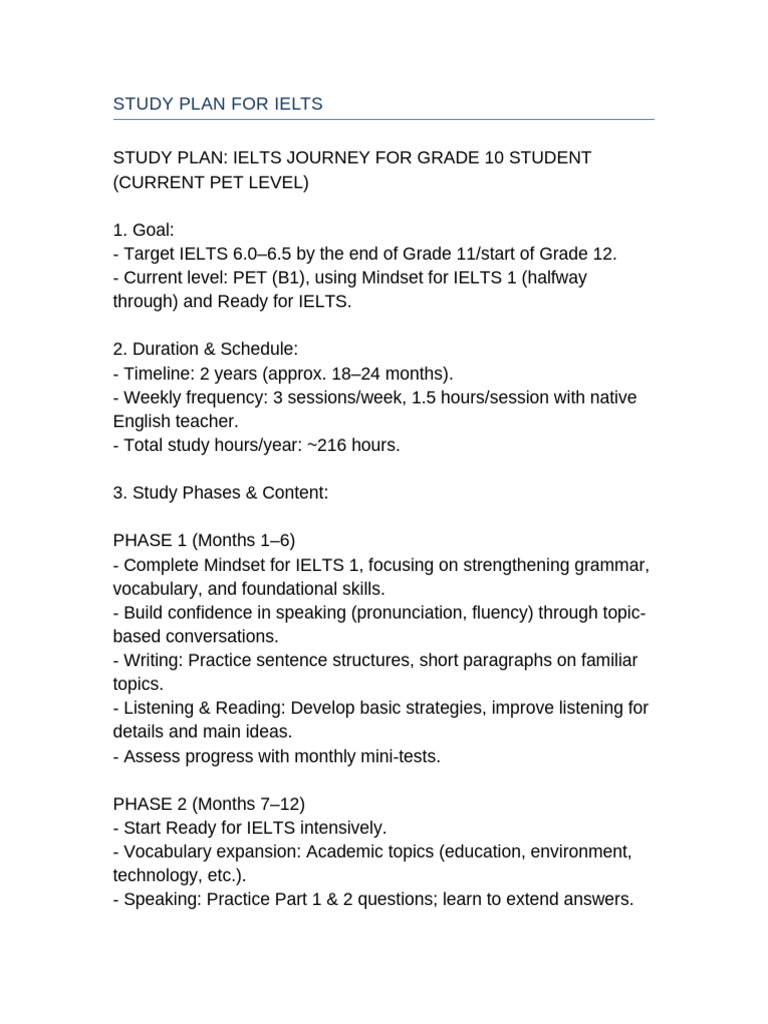 Study Plan IELTS English | PDF | International English Language Testing ...