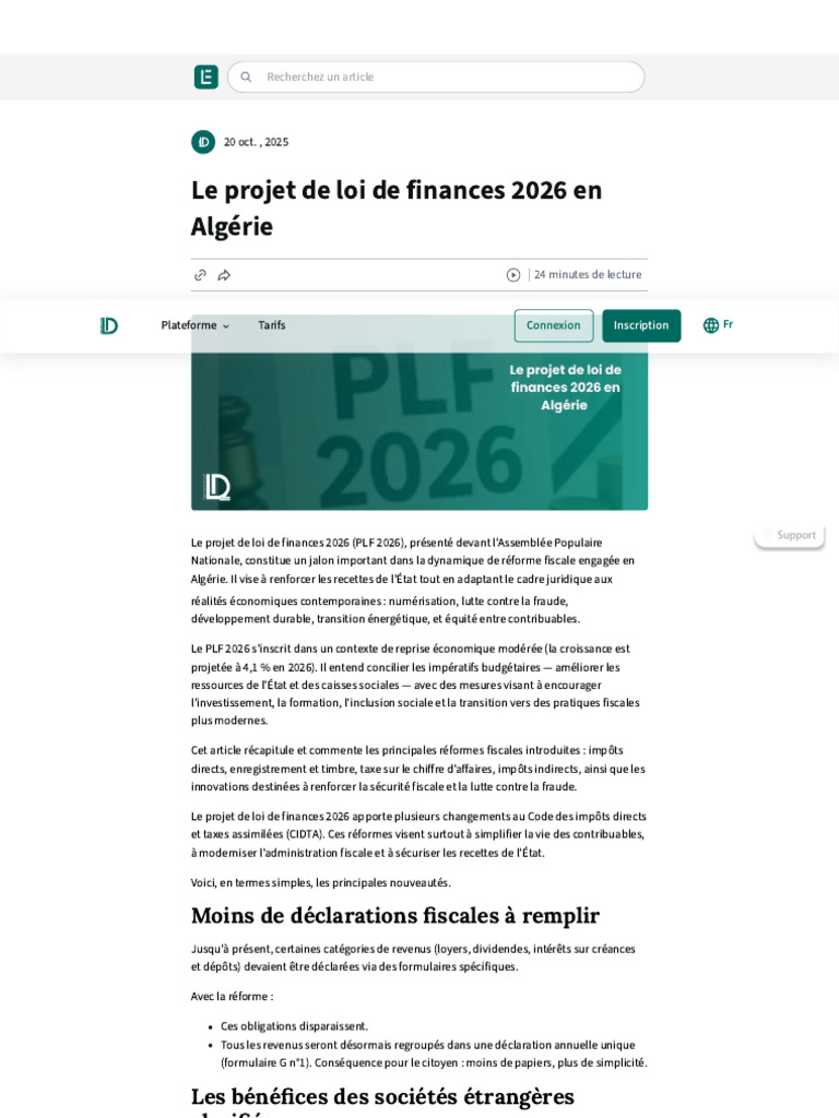 Projet de Loi de Finances 2026 en Algérie | PDF | Impôts | Taxe sur la ...