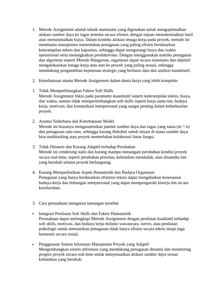 Optimasi Alokasi Sumber Daya dengan Metode Assignment | PDF