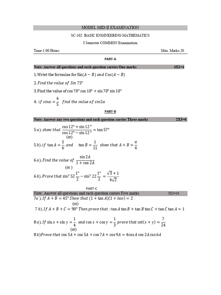 Basic Engineering Mathematics Exam Guide | PDF | Mathematics