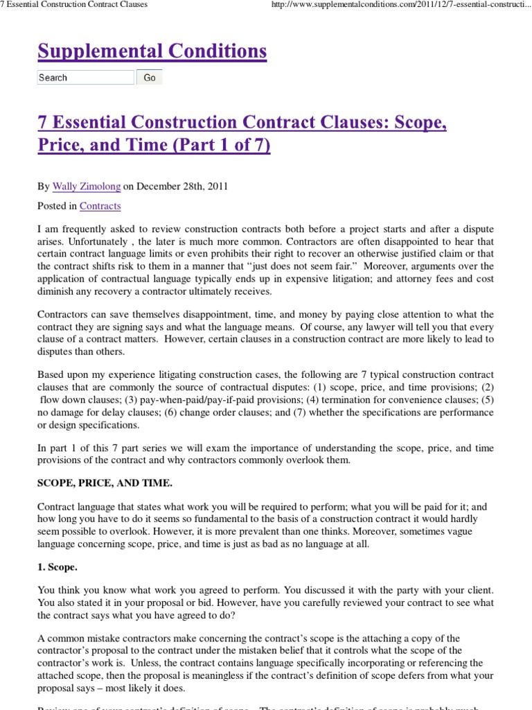 7 Essential Construction Contract Clauses - 1 | PDF | Attorney's Fee ...
