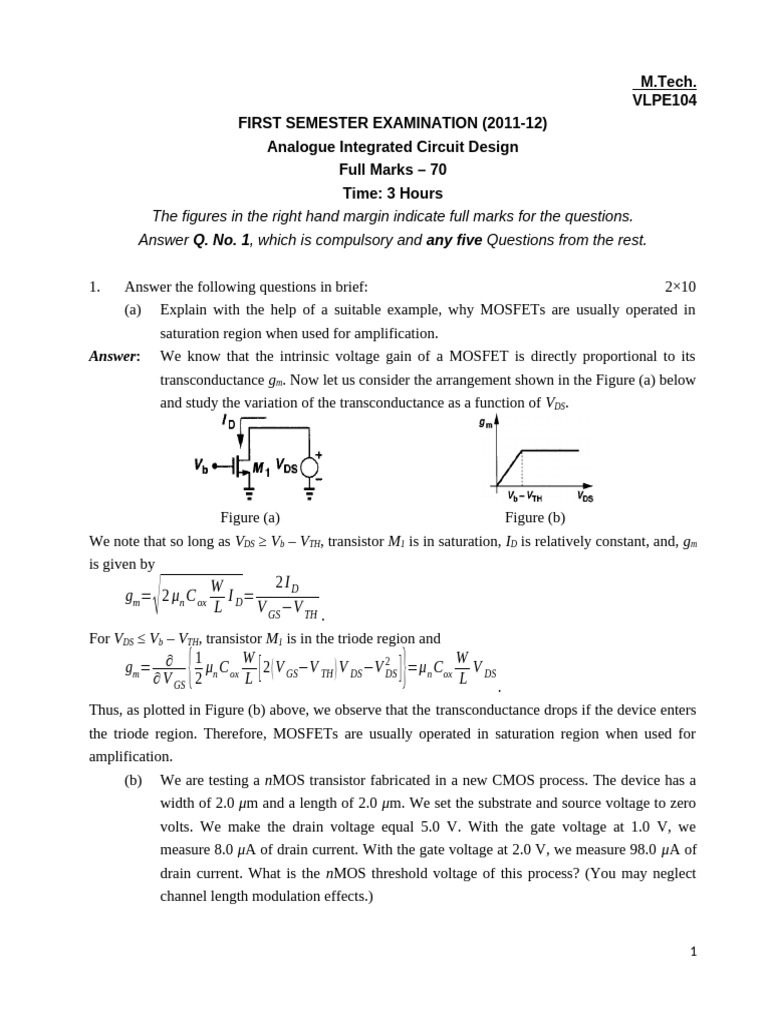 Answers VLPE104 Analog IC Design 2011-12 | PDF | Mosfet | Field Effect ...