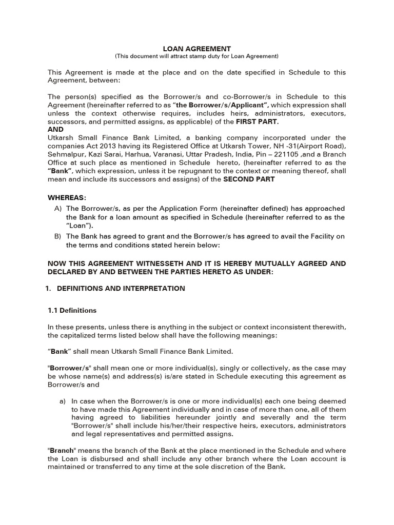 Loan Agreement with Utkarsh Bank | PDF | Interest | Loans