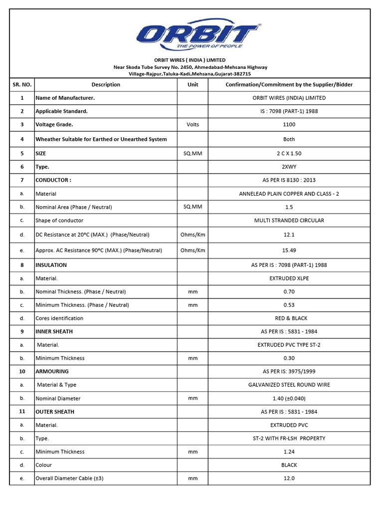 2XWY XLPE Insulated Cable Specifications | PDF | Electrical Conductor ...