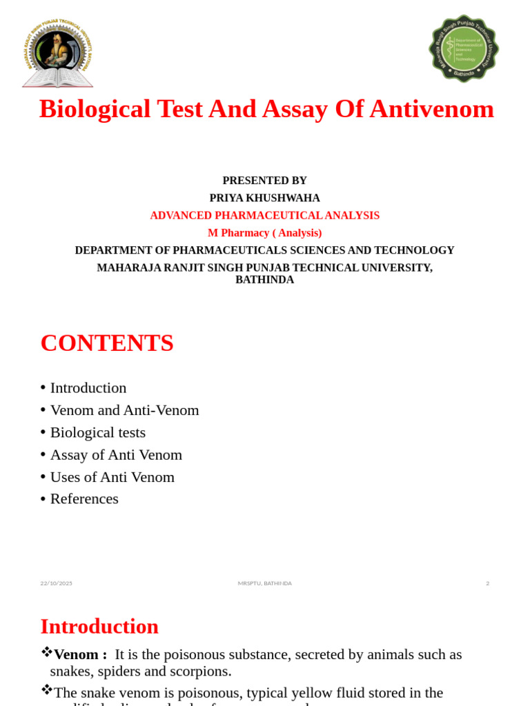 Antivenom Testing and Assay Methods | PDF