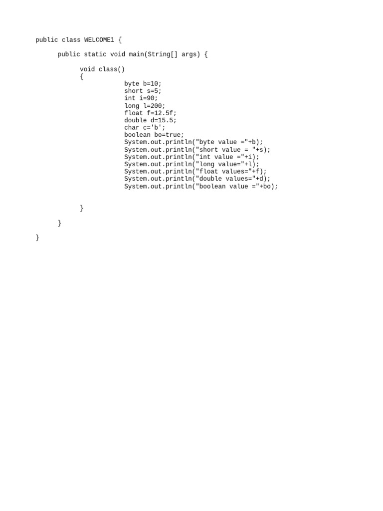 Java Data Types Example Code | PDF