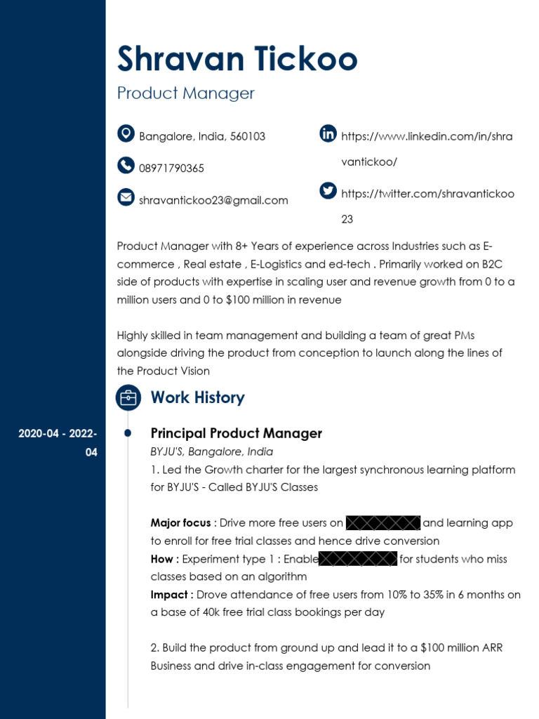 Sample Resume For PM | PDF