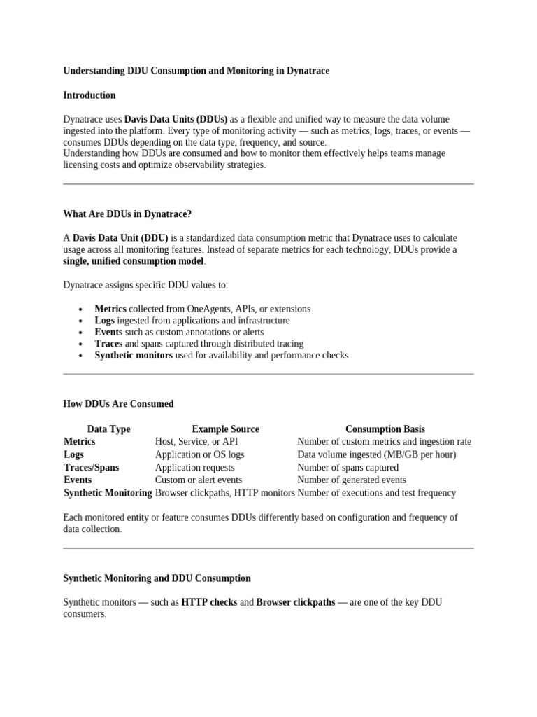 Understanding DDU Consumption and Monitoring in Dynatrace | PDF ...