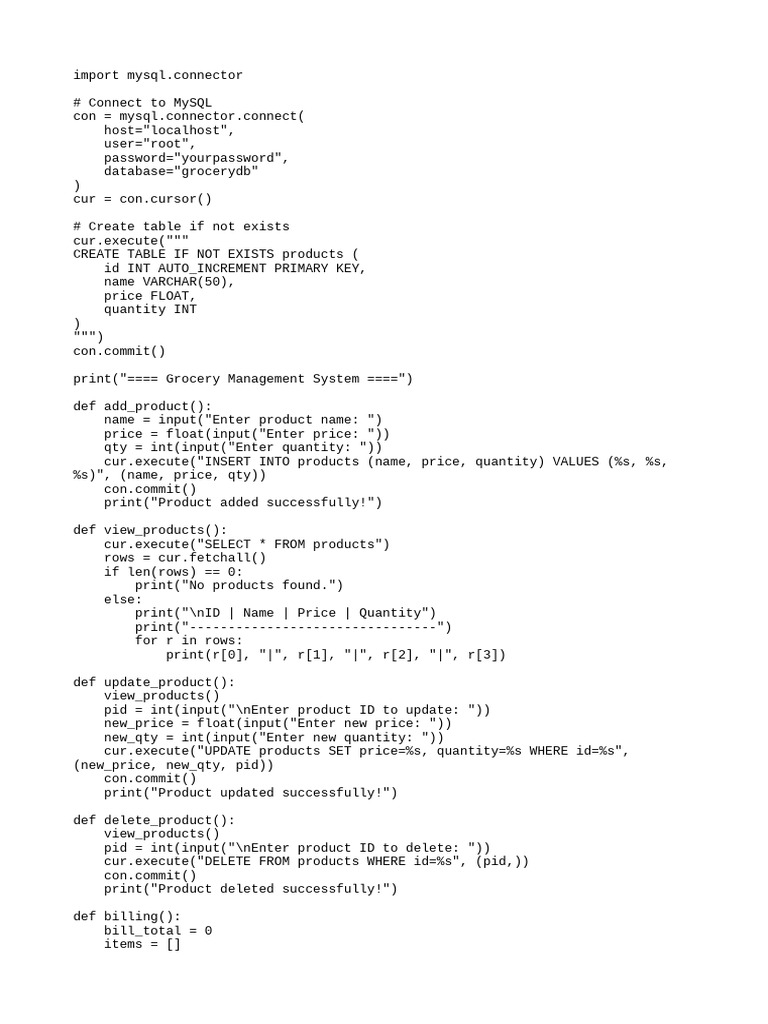 Grocery Management System Code | PDF | Data Management | Databases