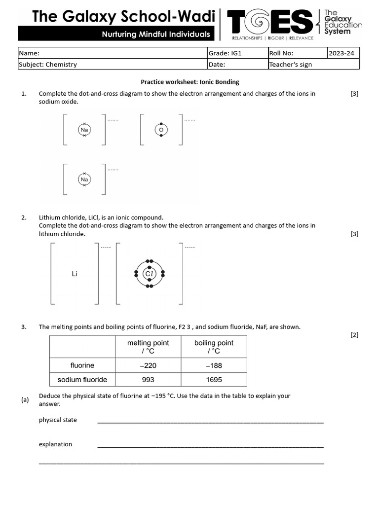 Ionic Bonding Practice Worksheet | PDF | Chemical Compounds | Ionic Bonding