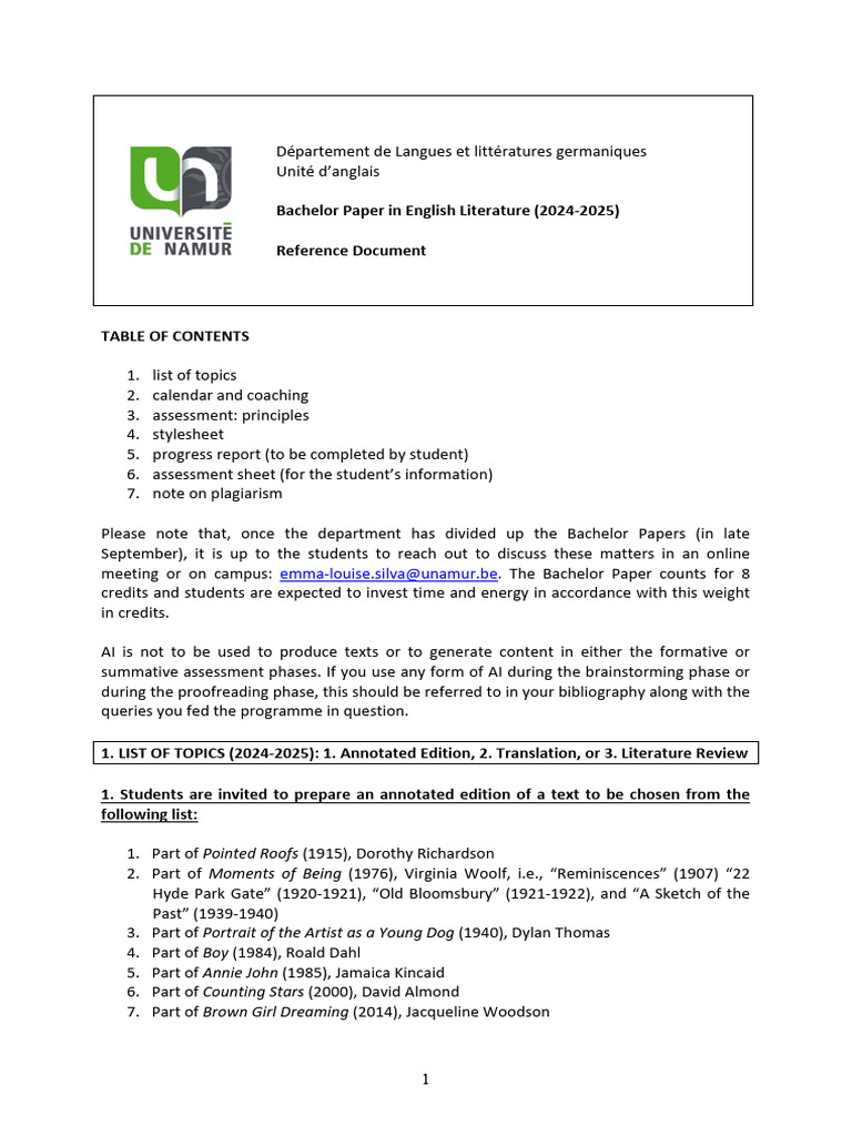 Bachelor Paper Guidelines for English Literature | PDF | Plagiarism ...