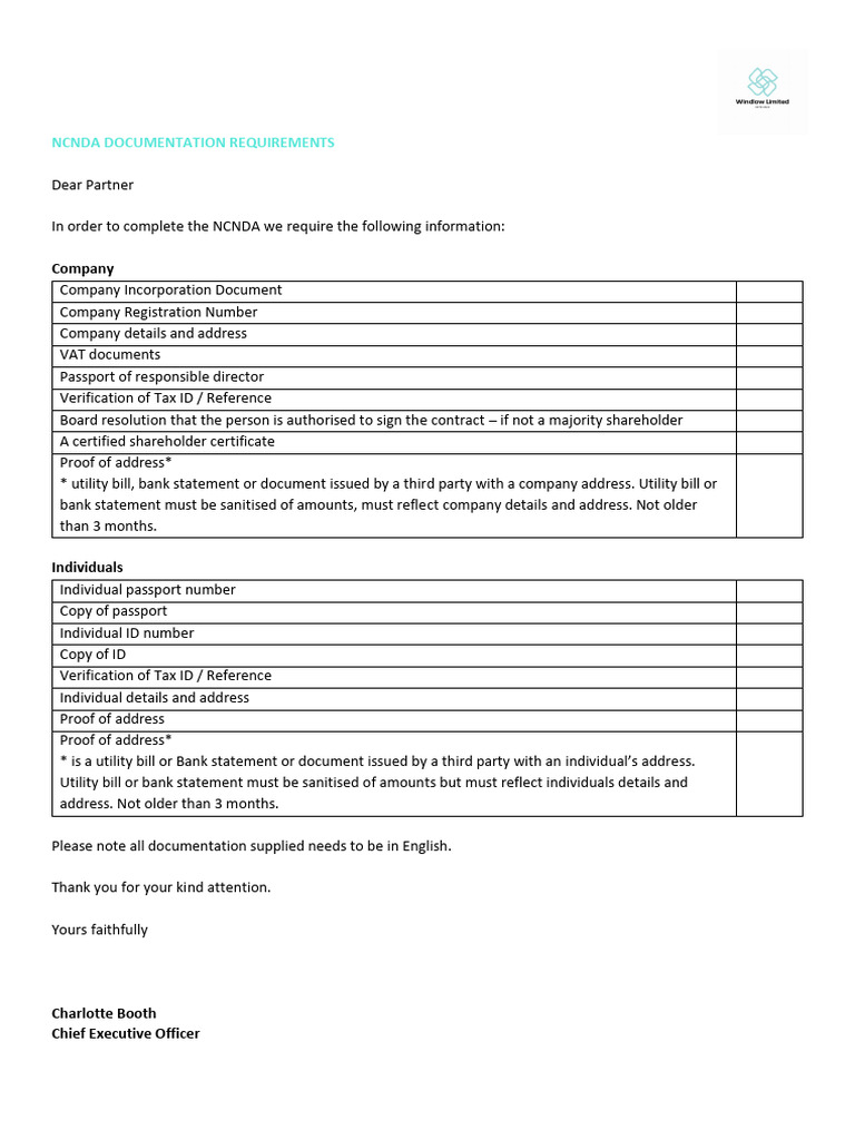 NCNDA Documentation Requirements Guide | PDF