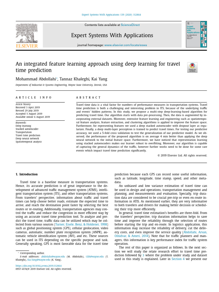 Deep Learning for Travel Time Prediction | PDF | Principal Component ...