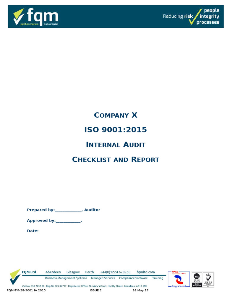 ISO 9001:2015 Internal Audit Checklist | PDF | Quality Management ...