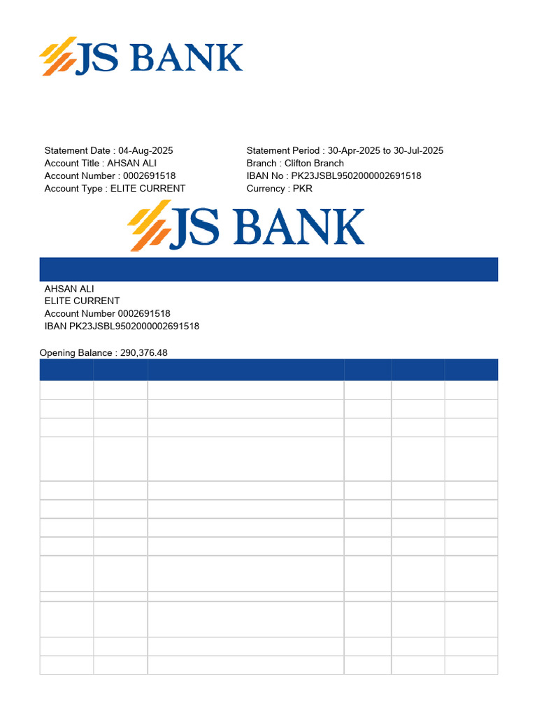Ahsan Ali's Elite Current Statement | PDF | Money | Payments