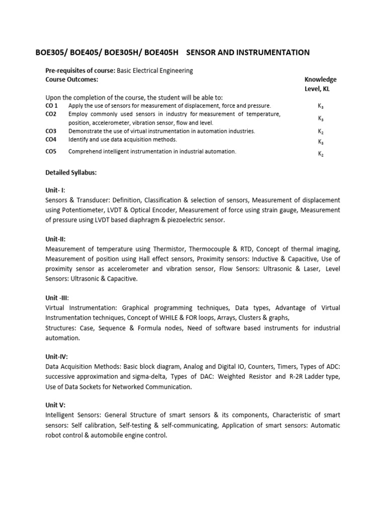 Sensor and Instrumentation Course Overview | PDF | Sensor | Instrumentation