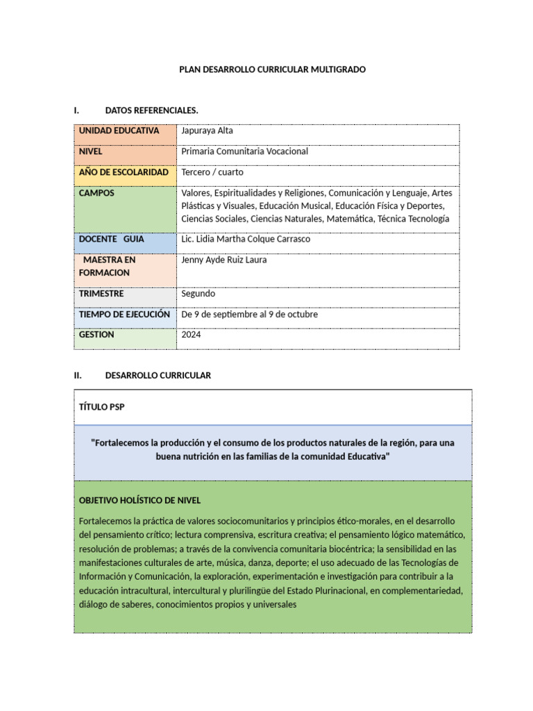 Plan Curricular Multigrado 2024 | PDF | Comunicación | Sustracción