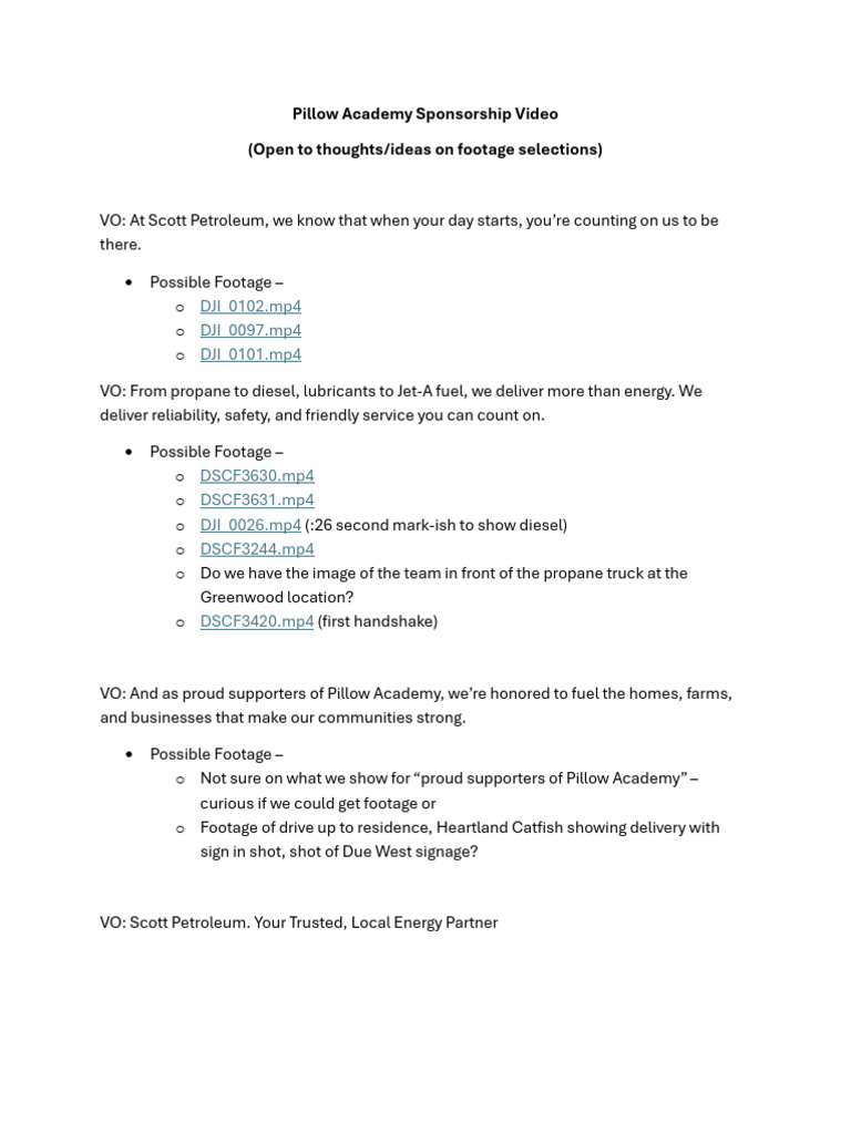 Pillow Academy Sponsorship Video Script | PDF