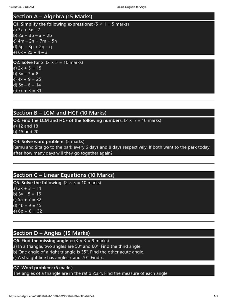 Algebra and Geometry Practice Questions | PDF