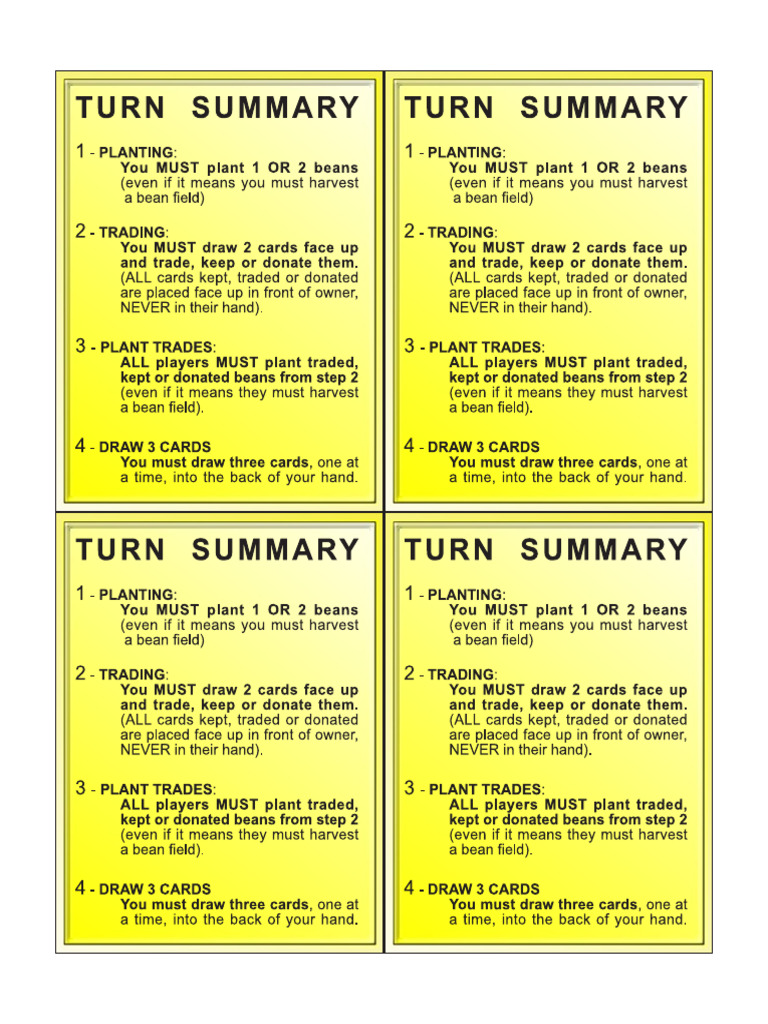 Bohnanza Turn Summary Cards | PDF