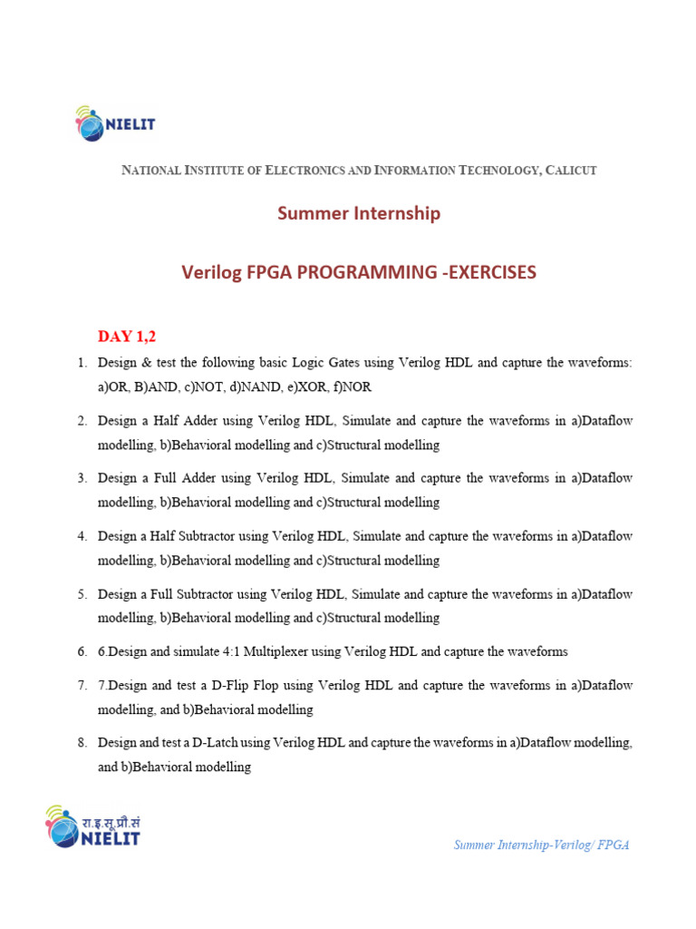Verilog FPGA Summer Internship Exercises | PDF | Hardware Description ...