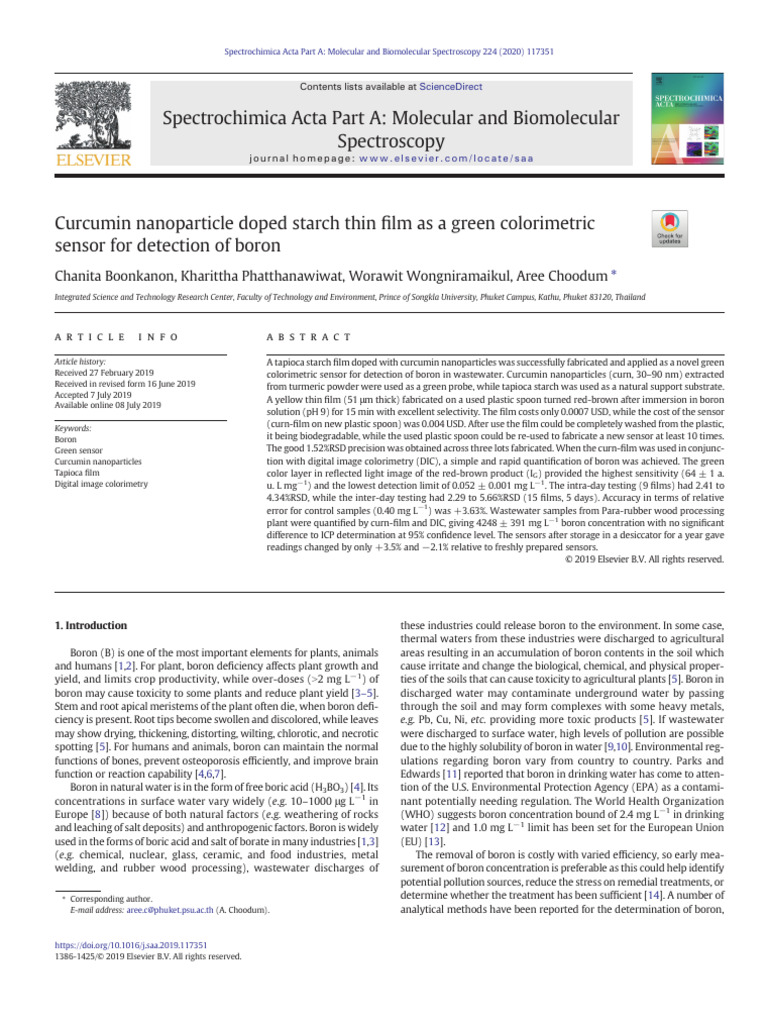 Curcumin-Doped Starch Sensor for Boron | PDF | Detection Limit ...